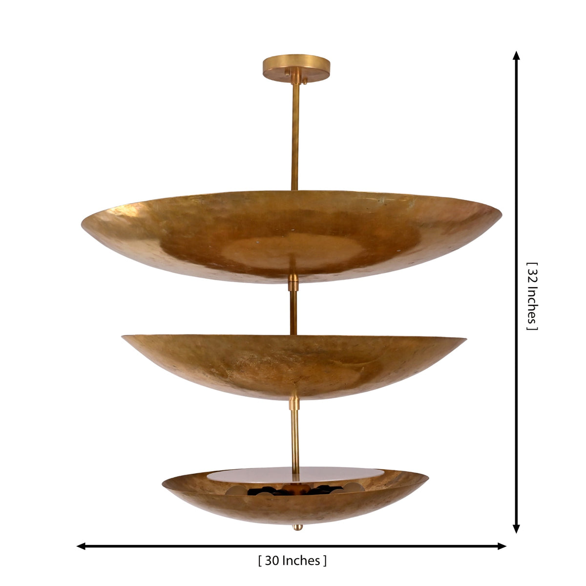 Siena Three Tier Disc Chandelier dimension image showing 30 inch width and 32 inch overall height.