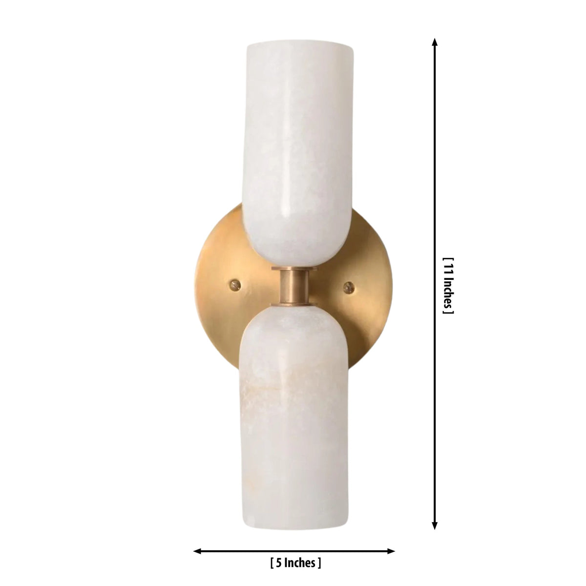 Dimension drawing of the Sloane Double Cylinder Alabaster Wall Sconce measuring 11 inches high by 5 inches wide.