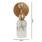 Dimension drawing of the Sloane Fluted Alabaster Wall Sconce showing a 10-inch height and 5-inch width with fluted alabaster shade and brass globe accents.