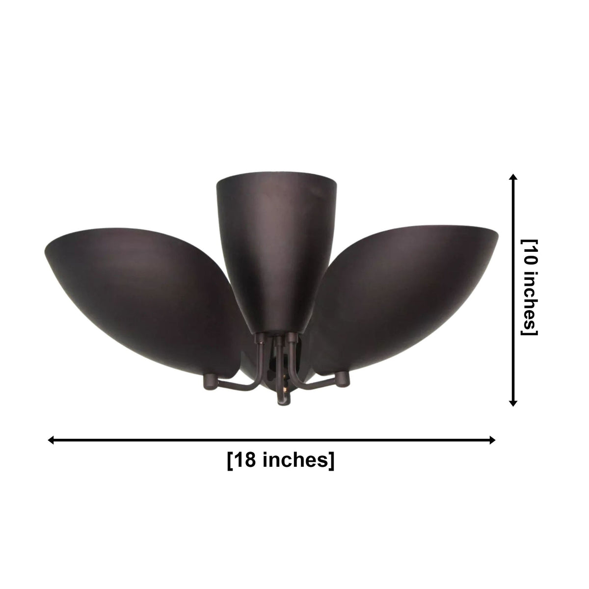 Sloane 3 light petal flush mount dimensions, 18 inch width and 10 inch height