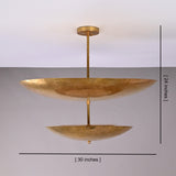 Solara Double Saucer Pendant Light shown with 30 inch width and 24 inch overall height dimensions.
