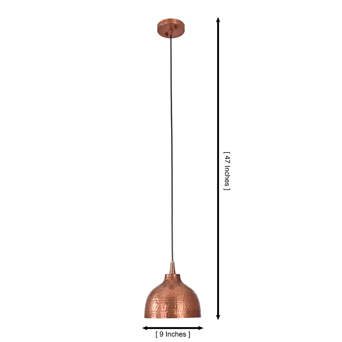 Size guide for Sutton Hammered Copper Dome Pendant Light – 1 Light – 9 Inch - Model 33231