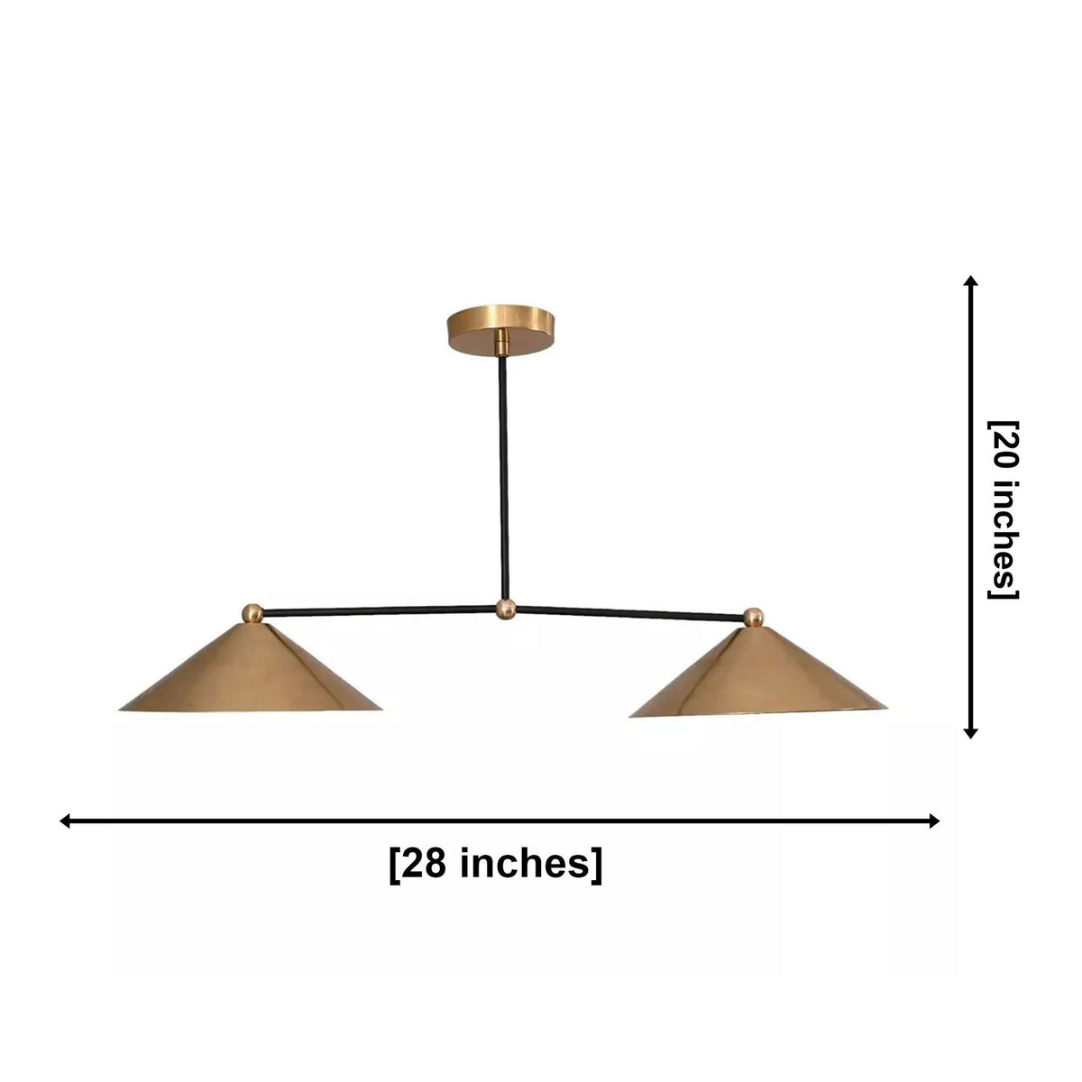 Size guide for Sutton Linear Cone Chandelier – 2 Light – 28 Inch – Model 62011