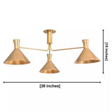 Sutton 3 light linear cone chandelier dimensions showing 38 inch width and 18 inch height