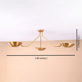 Modern brass flushmount chandelier showing 46-inch width and 15-inch height, minimalist ceiling light