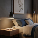 Turin 1 light Mid-Century Modern cone pendant shown in a full product view with dark metal finish and perforated detailing.