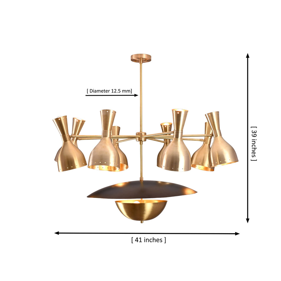 Venice Bottle Disc Chandelier styled above dining table in a warm modern room with soft ambient lighting.
