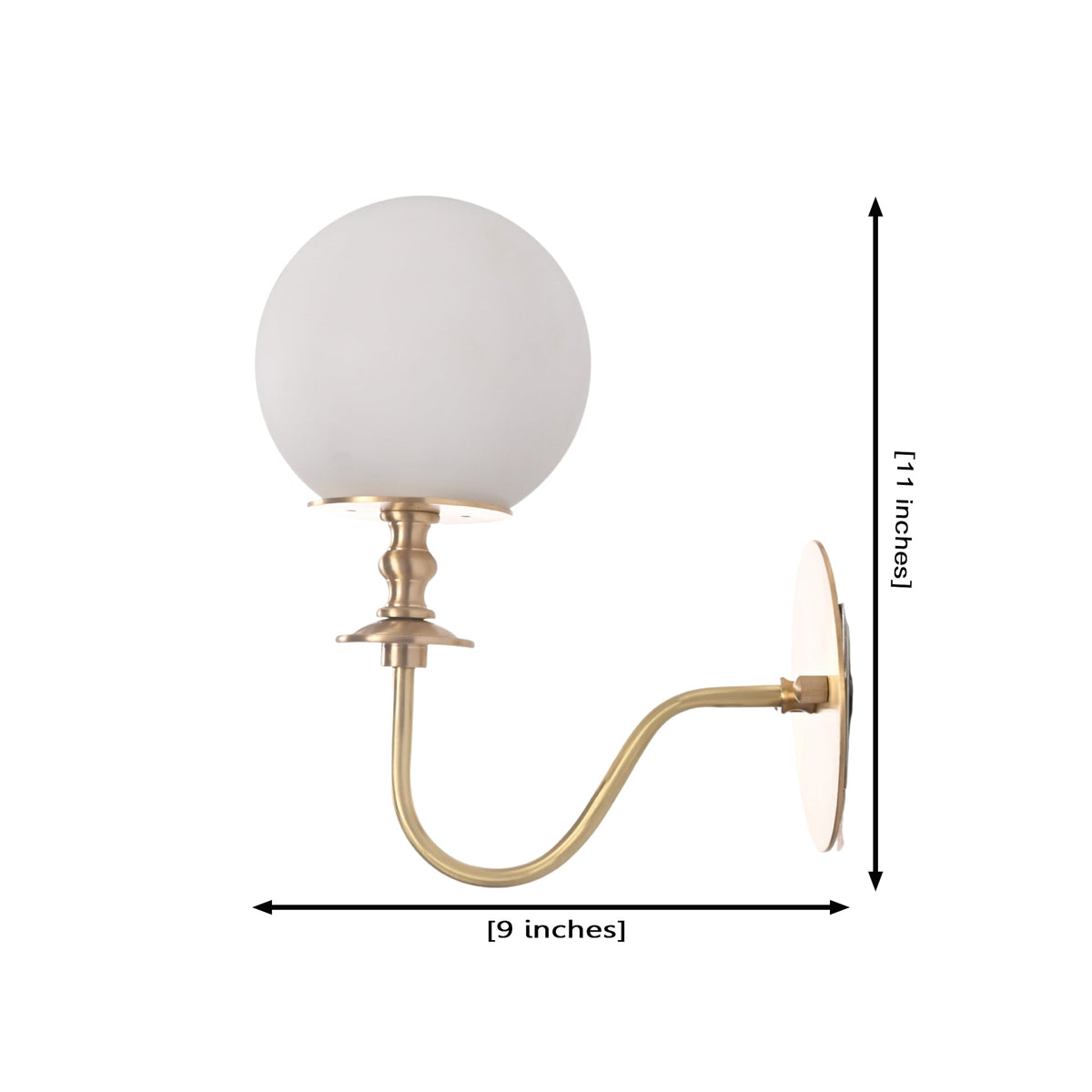 Side profile of the Verona Modern Globe Glass Wall Sconce with overall dimensions displayed for width and height reference.