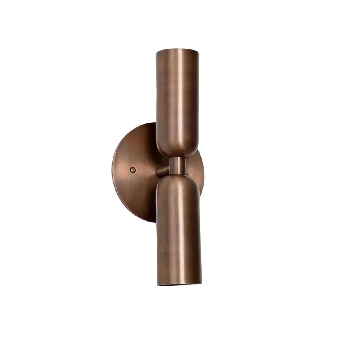 Angled view of Verona two-light cylindrical wall sconce with warm bronze metal finish, Model 32833.