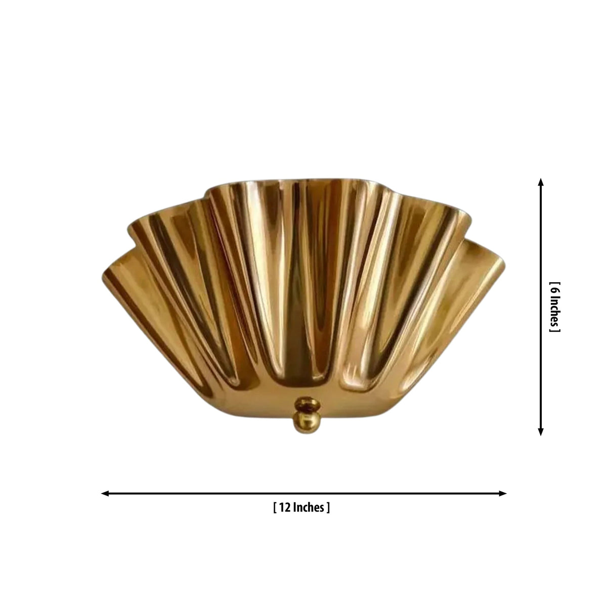 Dimensions of the Verona Fluted Flower Wall Light measuring 12 inches wide and 6 inches high with a handcrafted fluted brass shade.