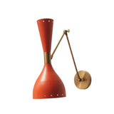 Verona red hourglass swing arm wall sconce with brass adjustable arm and round wall canopy – Model 32813