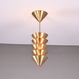 Verona Stacked Cone Pendant installed on ceiling with warm glow and tiered cone shade design.