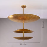 Verona Triple Saucer Chandelier shown with 30 inch width and 32 inch overall height dimensions.