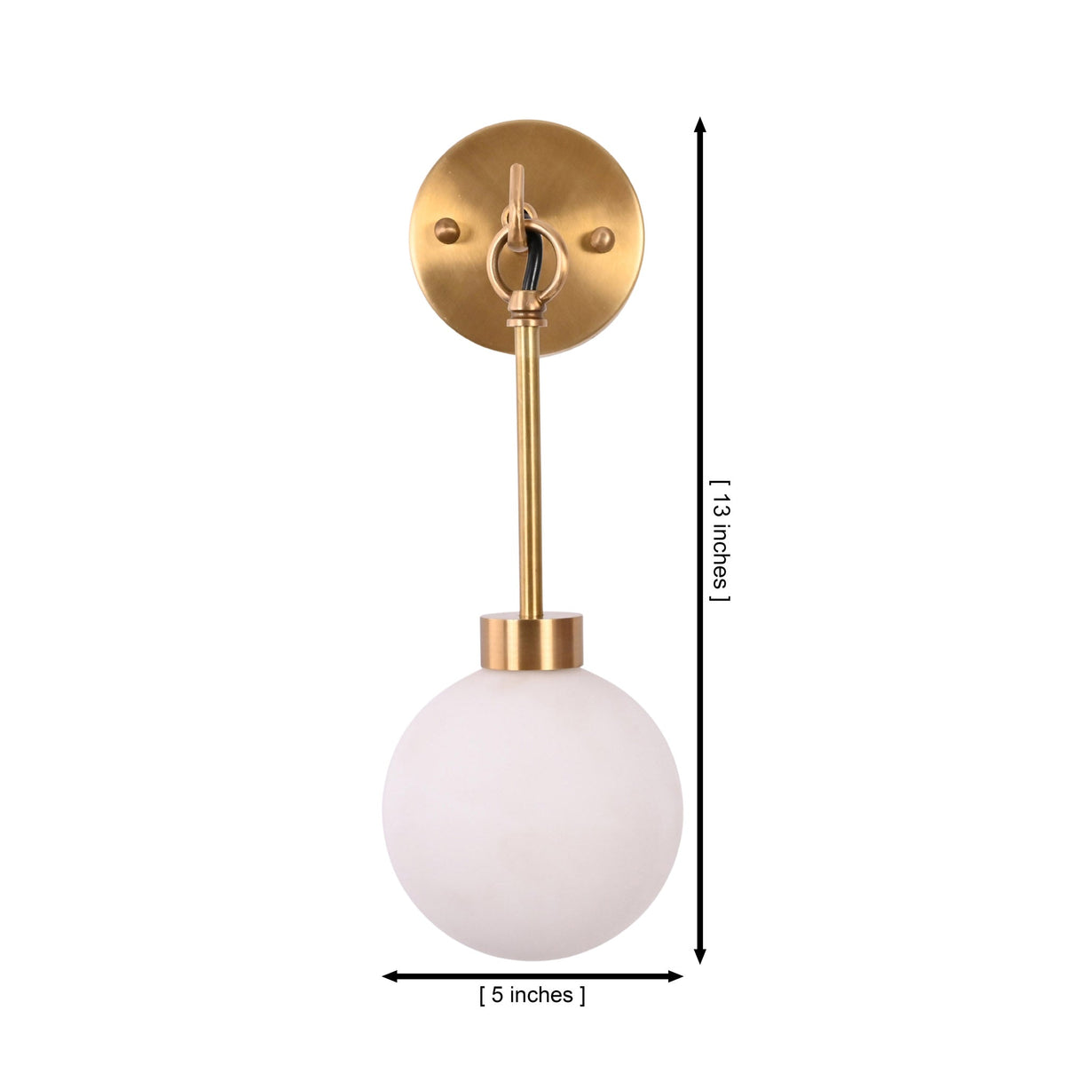 Size guide for Windsor Modern Brass Globe Wall Sconce – Single Light – 13 Inch – Model 32767