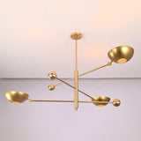 Architectural brass disc chandelier with offset horizontal arms and solid brass detailing