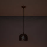 Brass Leaf Studio artistic drum pendant light with textured copper finish for kitchen, dining, and bar spaces