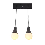 Close-up of the Aspen Dual Socket Pendant Chandelier highlighting handcrafted tapered metal socket housings and warm glowing globe bulbs.
