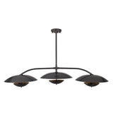 Black chandelier with warm reflective shade interiors designed for dining rooms, living rooms, and entryways