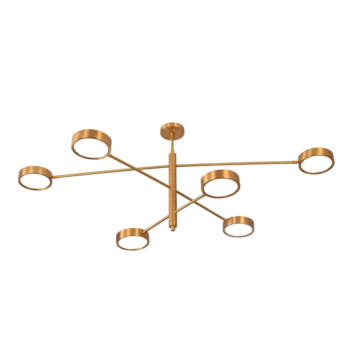 Athens 6-light tiered disc chandelier shown in living room with warm modern ceiling illumination