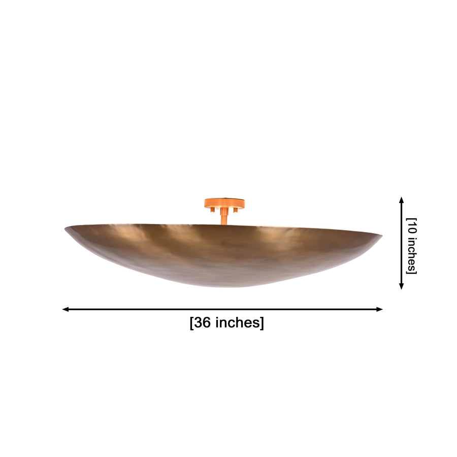 Aurelia Halo solid brass bowl flush mount ceiling light with warm upward ambient glow