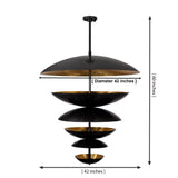 13-light six tier solid brass disc chandelier shown in a luxury living room with warm layered ambient glow