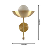 Aurora modern brass bowl wall sconce with dimensional diagram showing 15-inch height and 10-inch width.