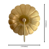 Aurora modern floral brass wall sconce with dimensional diagram showing 14-inch height and 12-inch width.