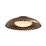 Aurora Perforated Disc Flush Mount Ceiling Light 12 Inch Model 33249 illuminated, featuring a warm frosted glass diffuser and decorative perforated metal shade.