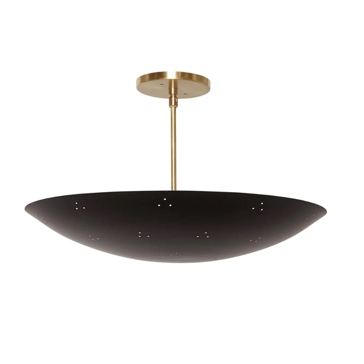 Modern matte black dome flushmount ceiling light with brass hardware and minimalist handcrafted design