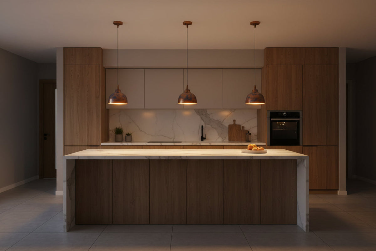 Size guide for Blue Copper Dome Pendant Lamp – Kitchen Island Dining Ceiling Light – Model 33294