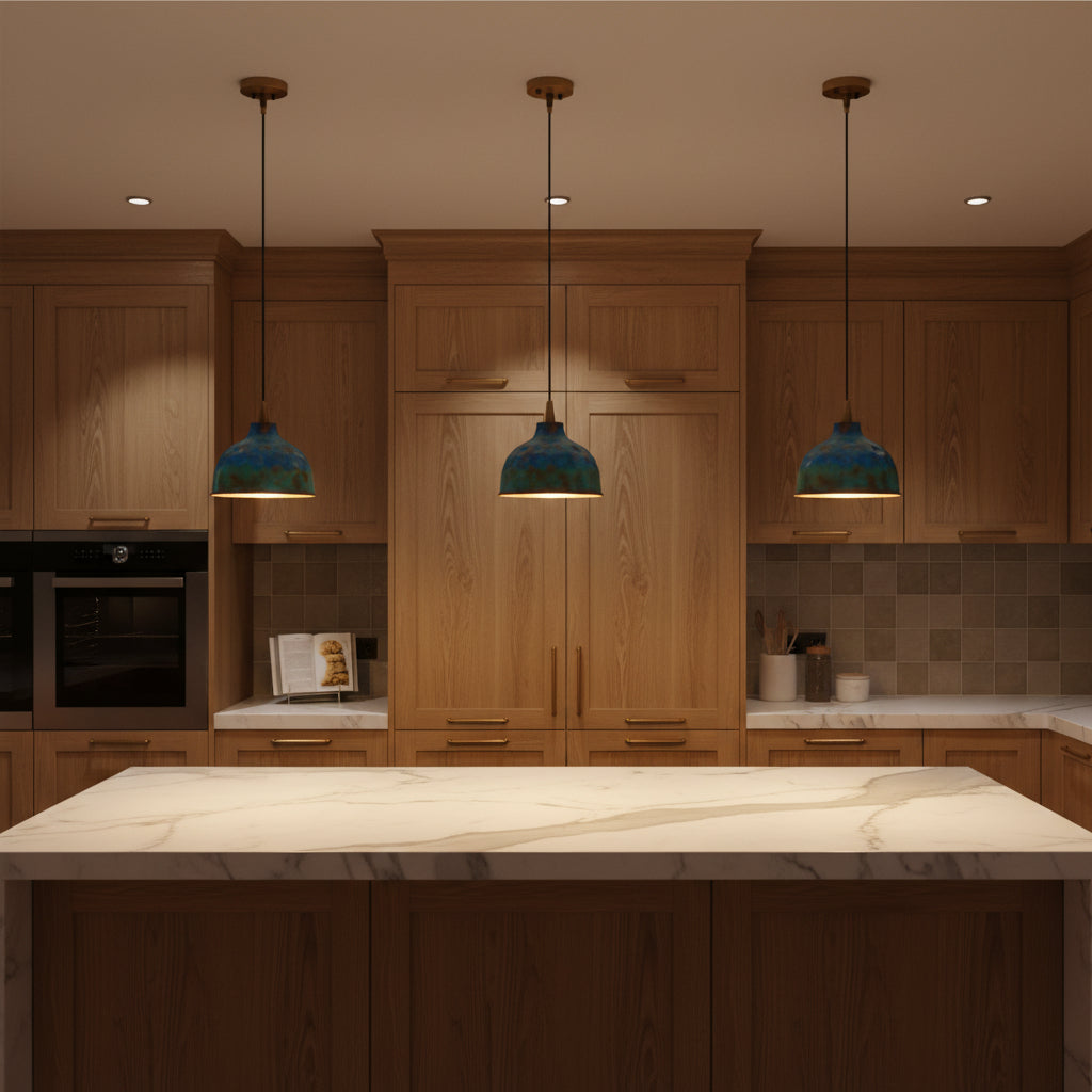 Size guide for Blue Green Copper Dome Pendant Lamp – Kitchen Island Dining Ceiling Light – Model 33295