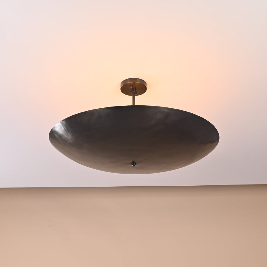 Modern 5-light bowl brass ceiling light front view – handmade semi flushmount by Brass Leaf Studio