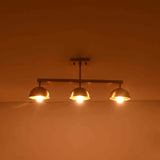 Three light ceiling fixture shown illuminated, creating warm downward glow for bedrooms, dining rooms, and living spaces