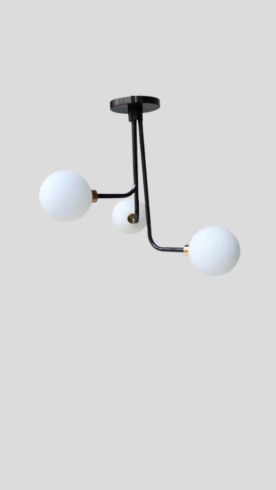Handmade brass 3-light flushmount chandelier with globe shades – front view