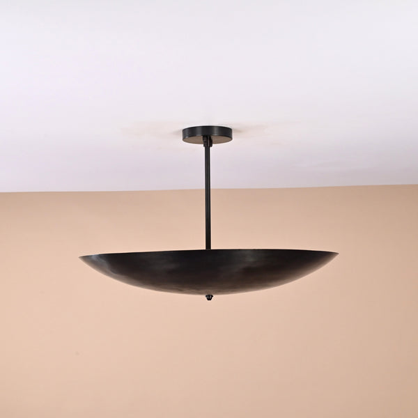 Handmade 5-light blackened brass bowl ceiling light – minimalist flushmount chandelier