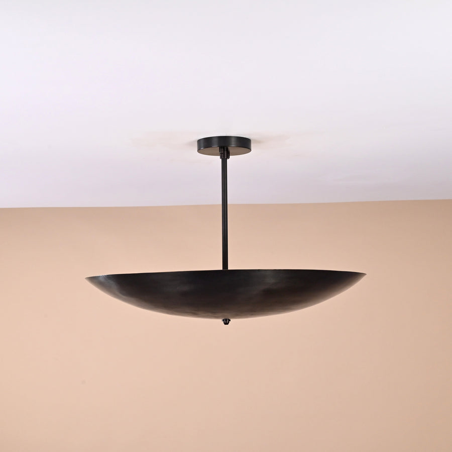 Handmade 5-light blackened brass bowl ceiling light – minimalist flushmount chandelier