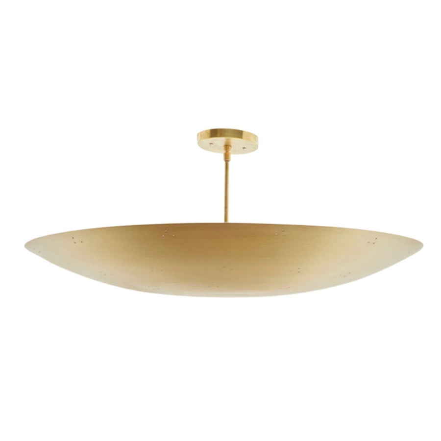 Handcrafted 30-inch brass bowl flushmount ceiling light in brushed brass finish by Brass Leaf Studio