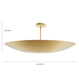 Brass bowl flushmount ceiling light showing 30-inch width and 16-inch height dimensions in brushed brass finish