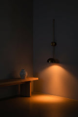 Brass bowl wall sconce dimension view showing 39 inch height and 14 inch wide shade for product size reference