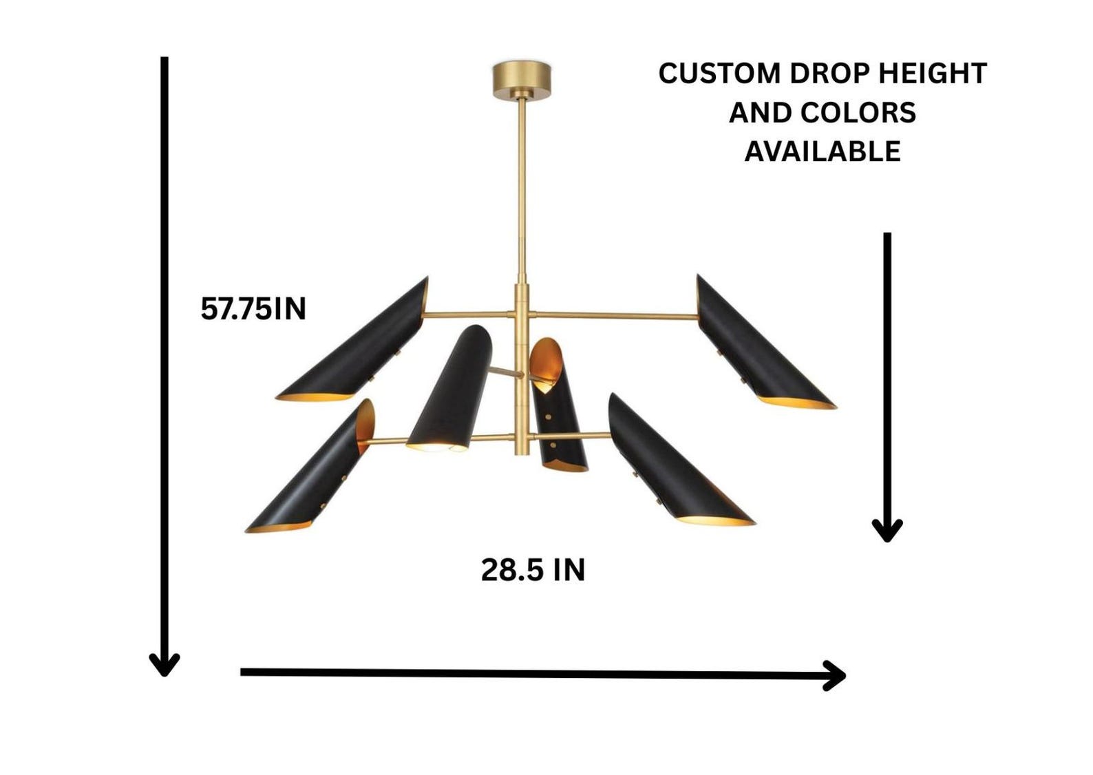 Size guide for Kyoto Pivot - Diabolo Brass Chandelier - 6 Lights - 62649