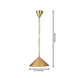 Brass cone pendant light with chain suspension creating warm focused lighting in a stylish hallway interior