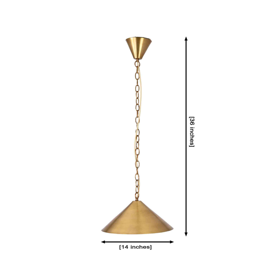 Solid brass chain pendant light with wide cone shade and matching ceiling canopy for modern interior lighting