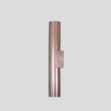 Side view of minimalist brass cylinder wall sconce, solid brass construction with brushed finish, designed for modern interiors.