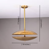 18-inch brass disc pendant light with 25-inch height and 17-inch rod drop, shown with labeled measurements for accurate sizing reference.