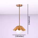 Modern brass disc pendant light showing 10 inch diameter and 21 inch drop for size reference.
