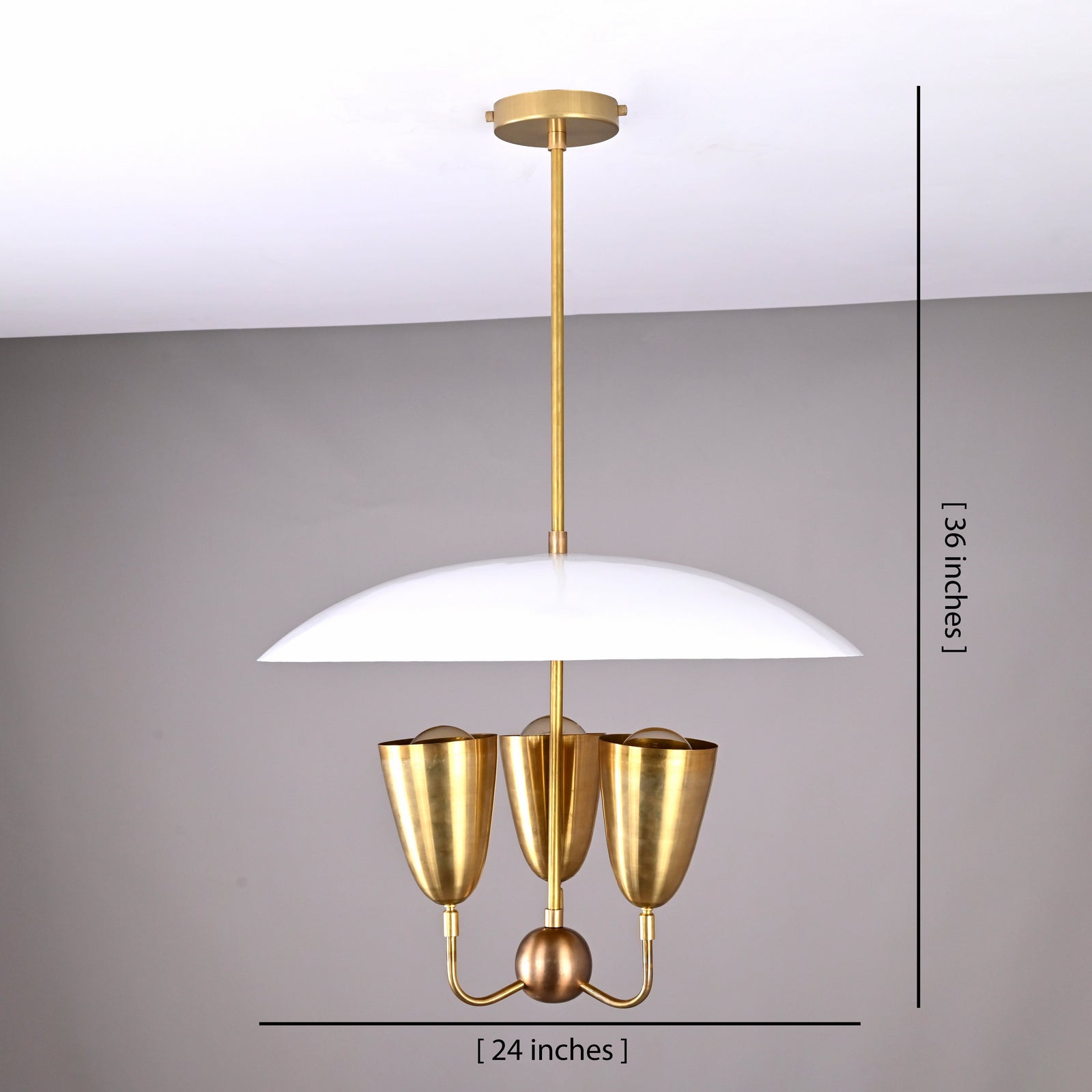 Size guide for Lisbon Discus  -  Uplifting Brass Chandelier - 3 Lights - 32474
