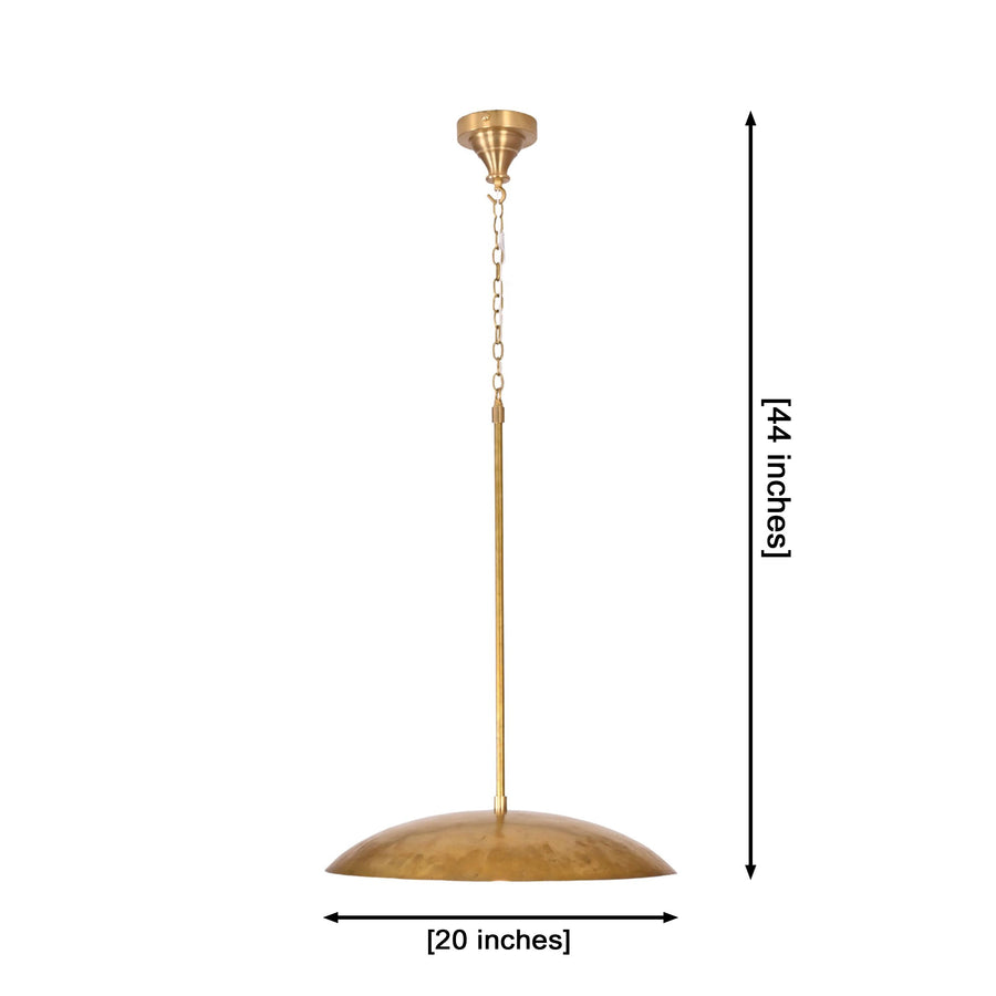Discus on chain brass dome pendant light with wide shallow shade and warm downward glow for dining rooms and kitchens