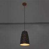 Brass Leaf Studio blue patina pendant light with ribbed shade design for kitchen, dining, hallway, and boutique interiors