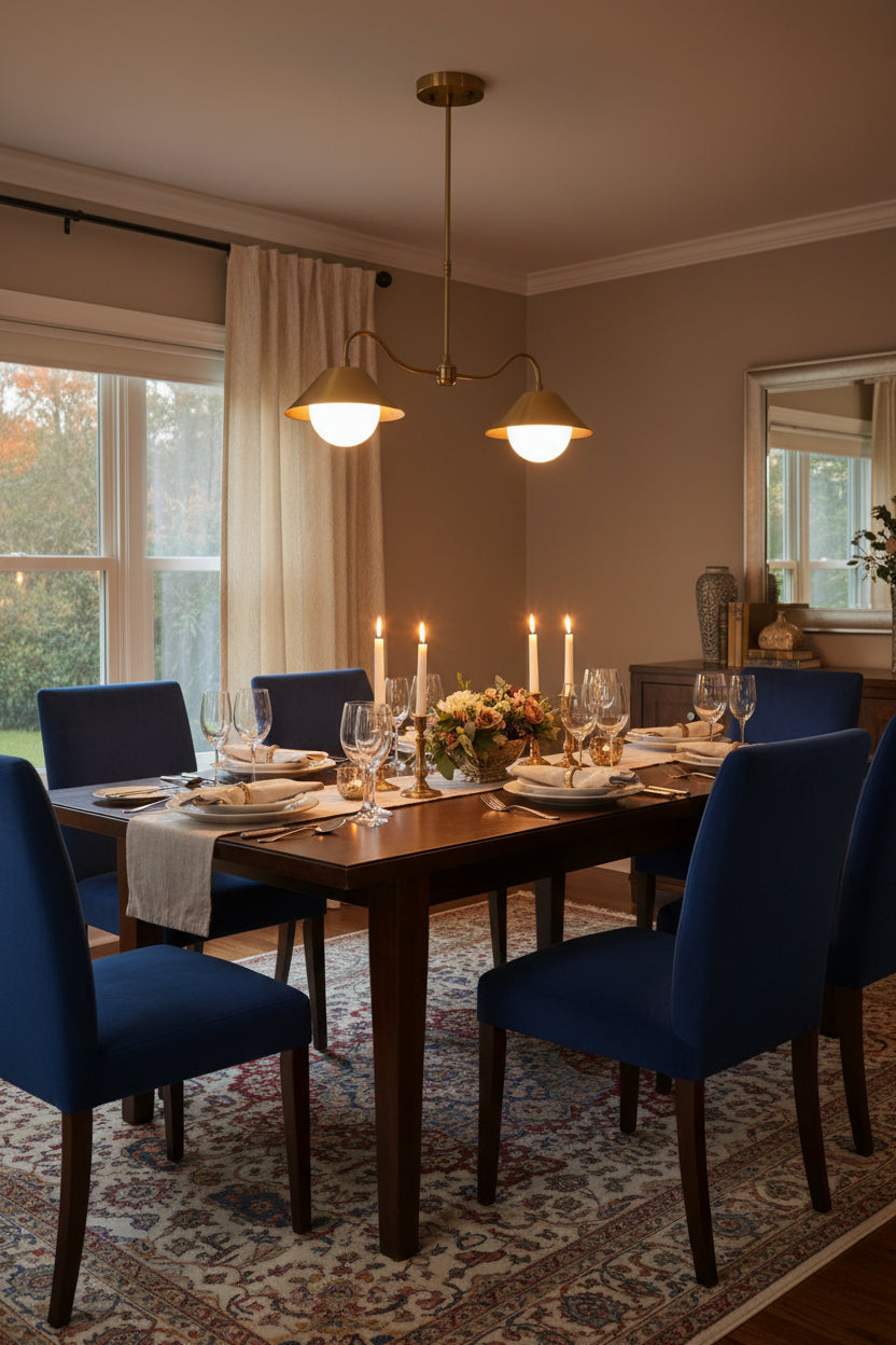 Modern brass globe pendant lamp with two G9 lights and sculptural curved frame for warm ceiling illumination