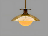 Brushed brass flush mount bowl ceiling light with glass globe, handcrafted solid brass lighting fixture